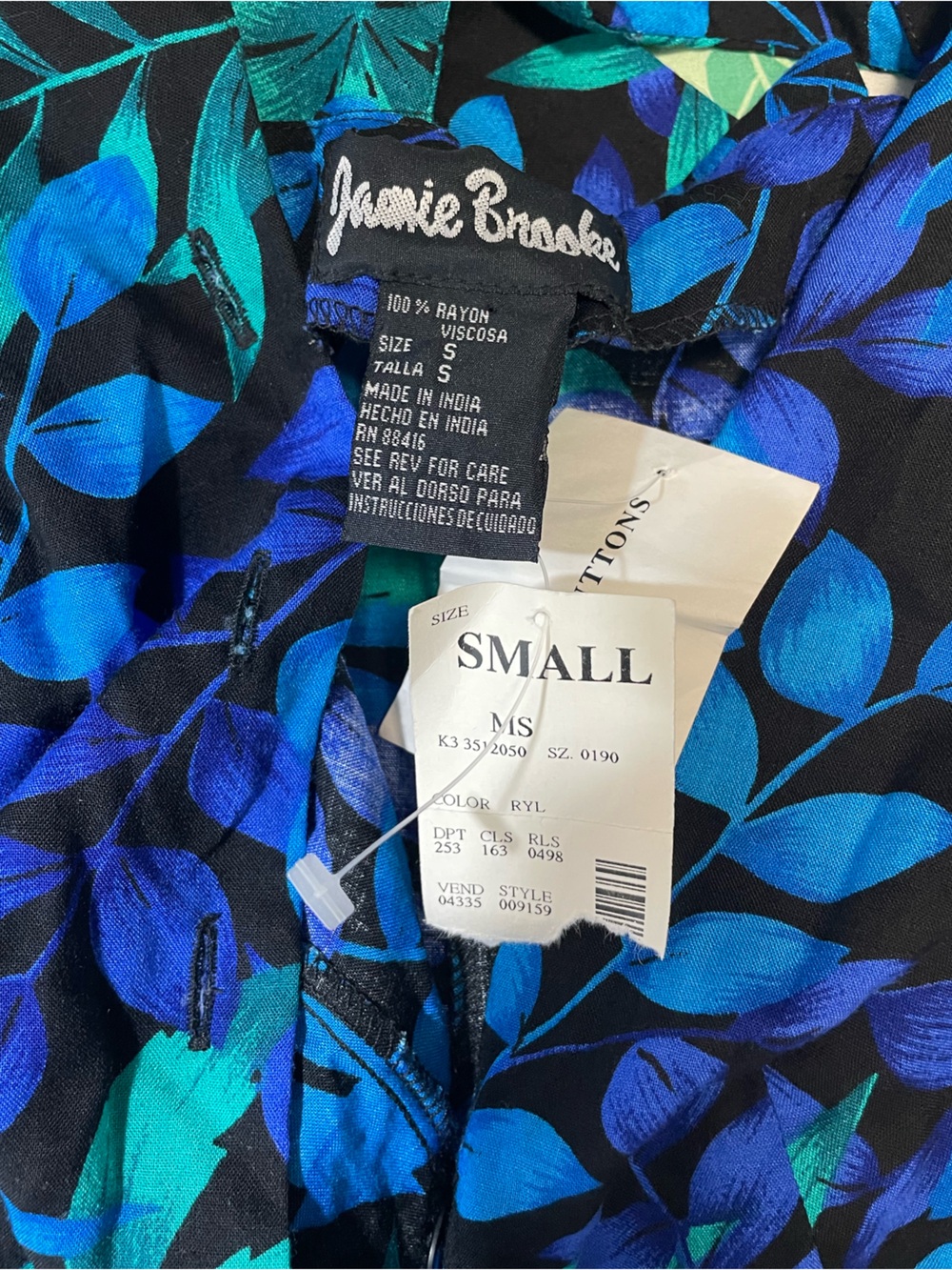 90s Jamie Brooke Tropical Romper Sm Blue Shorts Floral Summer Vacation Island - Picture 8 of 12